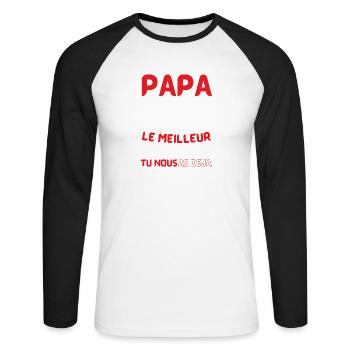 Papa: le meilleur cadeau déjà - T-shirt baseball manches longues Homme - blanc/noir - Devant - Nik (191cm)