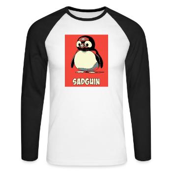 SADGUIN sad looking penguin comic style - Unisex Long Sleeve Baseball T-Shirt - white/black - Front - Nik (191cm)