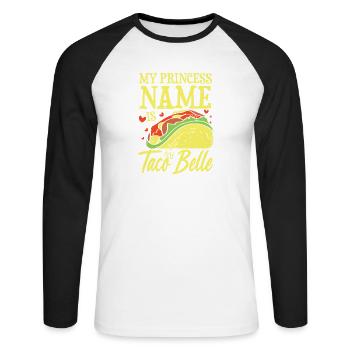 My princess name is taco belle - Unisex Baseballshirt langarm - Weiß/Schwarz - Vorne - Nik (191cm)