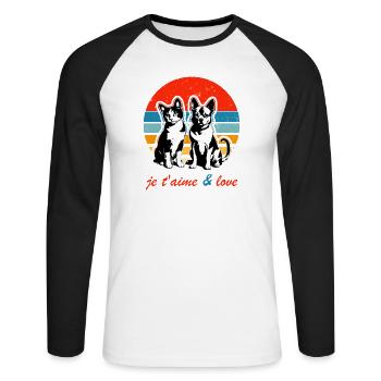 Vintage, ich liebe dich und liebe Hund und Katze 2026 - Unisex Baseballshirt langarm - Weiß/Schwarz - Vorne - Nik (191cm)