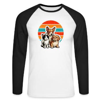 vintage chiens & chat 2026 - T-shirt baseball manches longues Homme - blanc/noir - Devant - Nik (191cm)