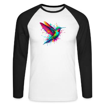 Kolibri - Unisex Baseballshirt langarm - Weiß/Schwarz - Vorne - Nik (191cm)