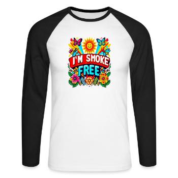 Rauchfrei I'm Smoke Free Bunte Motivation - Unisex Baseballshirt langarm - Weiß/Schwarz - Vorne - Nik (191cm)