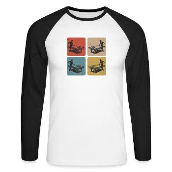 Vintage Billiards Player - Unisex Long Sleeve Baseball T-Shirt - white/black - Front - Nik (191cm)