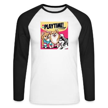 Comic Dogs - Playtime - Unisex Baseballshirt langarm - Weiß/Schwarz - Vorne - Nik (191cm)