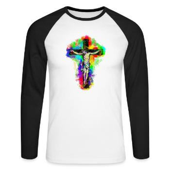 Jesus Christ Kreuz - Unisex Baseballshirt langarm - Weiß/Schwarz - Vorne - Nik (191cm)