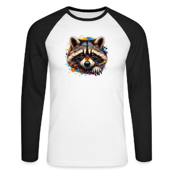 Raton laveur - T-shirt baseball manches longues Homme - blanc/noir - Devant - Nik (191cm)