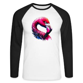 Flamingo - Unisex Baseballshirt langarm - Weiß/Schwarz - Vorne - Nik (191cm)