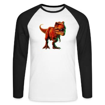 Dinosaurier - Unisex Baseballshirt langarm - Weiß/Schwarz - Vorne - Nik (191cm)