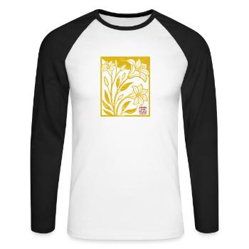 Blumen - Frühling - Soyez le soleil - Spruch - T-shirt baseball manches longues Homme - blanc/noir - Devant - Nik (191cm)