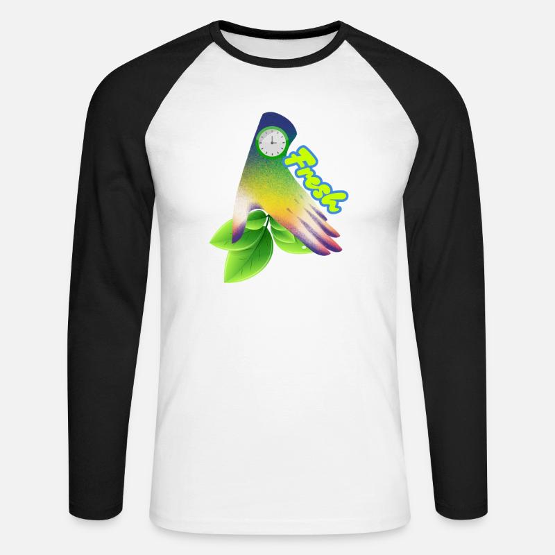 Design der frischen Gradient-Blattuhr - Unisex Baseballshirt langarm - Weiß/Schwarz