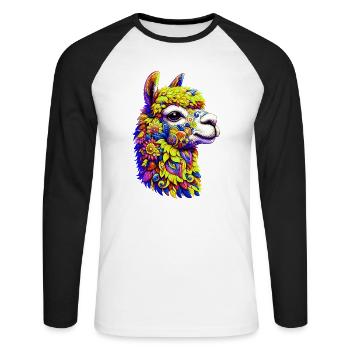 Alpaka - Unisex Baseballshirt langarm - Weiß/Schwarz - Vorne - Nik (191cm)
