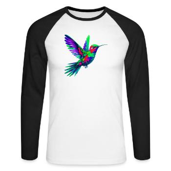Kolibri - Unisex Baseballshirt langarm - Weiß/Schwarz - Vorne - Nik (191cm)