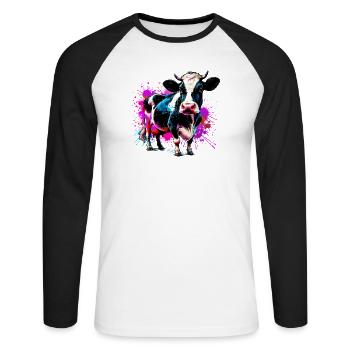 Vache - T-shirt baseball manches longues Homme - blanc/noir - Devant - Nik (191cm)