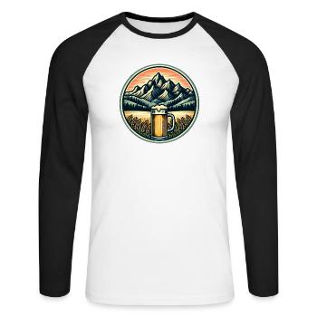 Alpenland Biergarten Illustration - Unisex Baseballshirt langarm - Weiß/Schwarz - Vorne - Nik (191cm)