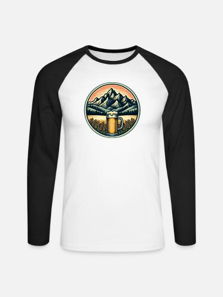 Alpenland Biergarten Illustration - Unisex Baseballshirt langarm - Weiß/Schwarz
