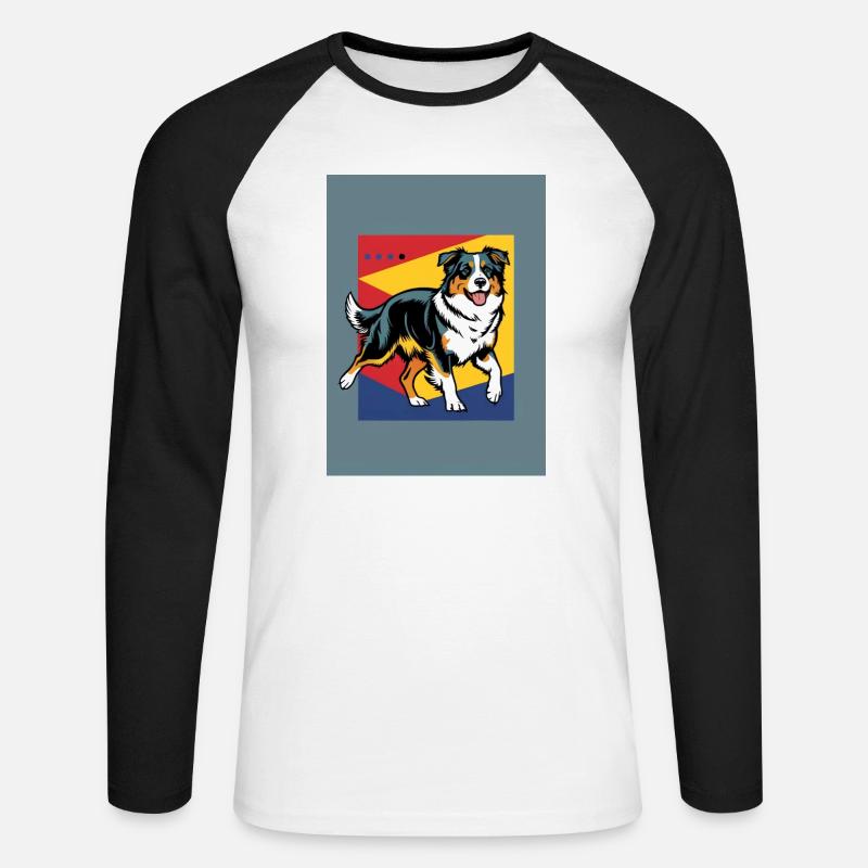 Australischer Schäferhund - Unisex Baseballshirt langarm - Weiß/Schwarz
