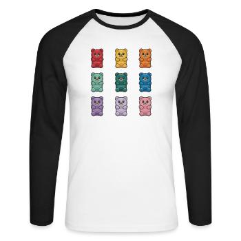 Adorable collection d’ours gommeux - T-shirt baseball manches longues Homme - blanc/noir - Devant - Nik (191cm)