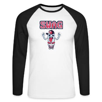 Swag Cartoon – Style rétro - T-shirt baseball manches longues Homme - blanc/noir - Devant - Nik (191cm)