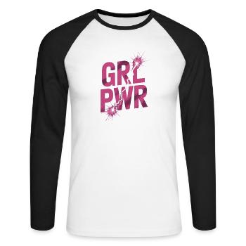 Women Power GRL PWR Girl Patriarchy Feminism - Unisex Long Sleeve Baseball T-Shirt - white/black - Front - Nik (191cm)