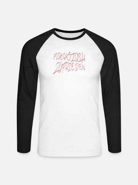 fucktisch zufrieden - Unisex Baseballshirt langarm - Weiß/Schwarz
