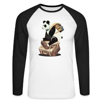 Panda assis sur des valises, prêt pour de nouvelles aventures - T-shirt baseball manches longues Homme - blanc/noir - Devant - Nik (191cm)