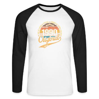 Retro Vintage born in 1990 – Vintage 1990 - Unisex Long Sleeve Baseball T-Shirt - white/black - Front - Nik (191cm)