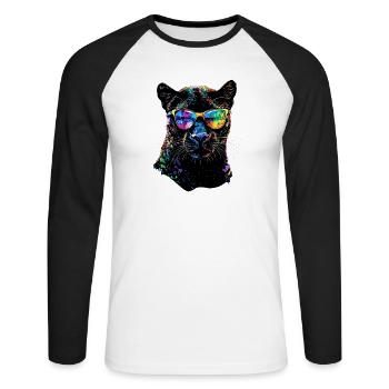 Panther Leopard Raubkatze Süße Großkatze Panter - Unisex Baseballshirt langarm - Weiß/Schwarz - Vorne - Nik (191cm)