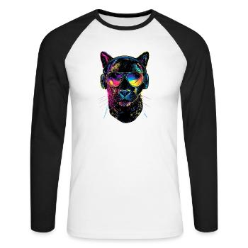 Panther Leopard Raubkatze Süße Großkatze Panter - Unisex Baseballshirt langarm - Weiß/Schwarz - Vorne - Nik (191cm)