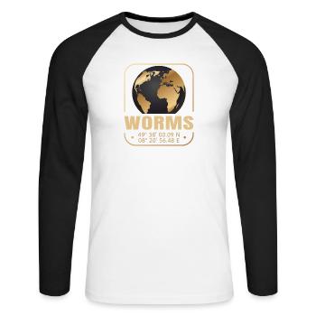 Worms - Unisex Baseballshirt langarm - Weiß/Schwarz - Vorne - Nik (191cm)