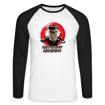 Cappuccino Assassino Coffee Lover Italian Brainrot - Unisex Long Sleeve Baseball T-Shirt - white/black - Front - Nik (191cm)