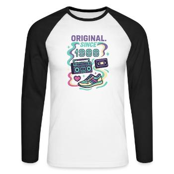 Original since 1988. Geburtsjahr 1988 - Unisex Baseballshirt langarm - Weiß/Schwarz - Vorne - Nik (191cm)