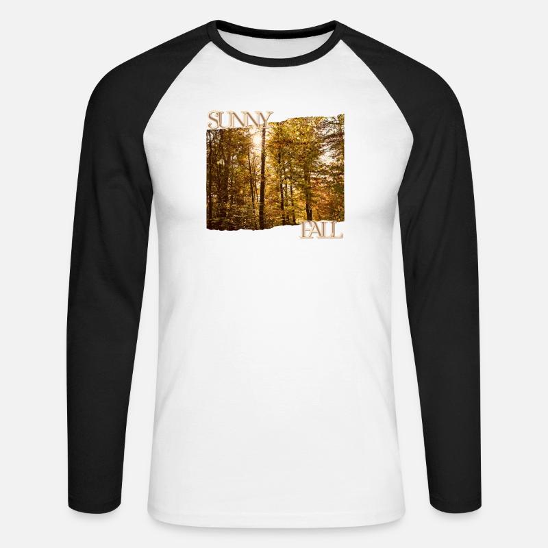 Sunny Fall - Herbstsonne im Wald - Unisex Baseballshirt langarm - Weiß/Schwarz