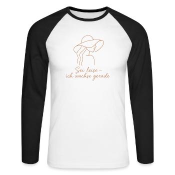 Leise wachsend: Frau mit Hut - Unisex Baseballshirt langarm - Weiß/Schwarz - Vorne - Nik (191cm)