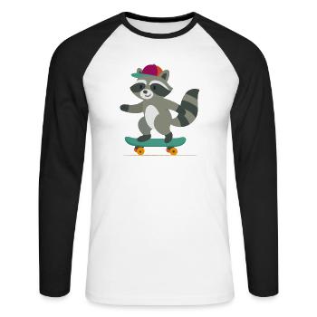 Skateboard raccoon with baseball cap - Unisex Long Sleeve Baseball T-Shirt - white/black - Front - Nik (191cm)