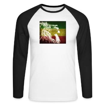 Reggae Löwenflagge Kunst - Unisex Baseballshirt langarm - Weiß/Schwarz - Vorne - Nik (191cm)