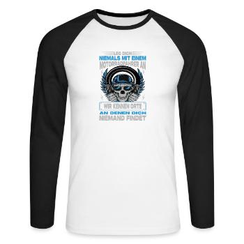 Biker Motorradfahrer Motorrad Geschenke Geburtstag - Unisex Baseballshirt langarm - Weiß/Schwarz - Vorne - Nik (191cm)