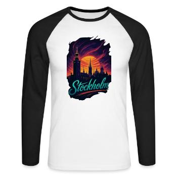 Stockholm la plus belle capitale Suède Cadeau - T-shirt baseball manches longues Homme - blanc/noir - Devant - Nik (191cm)