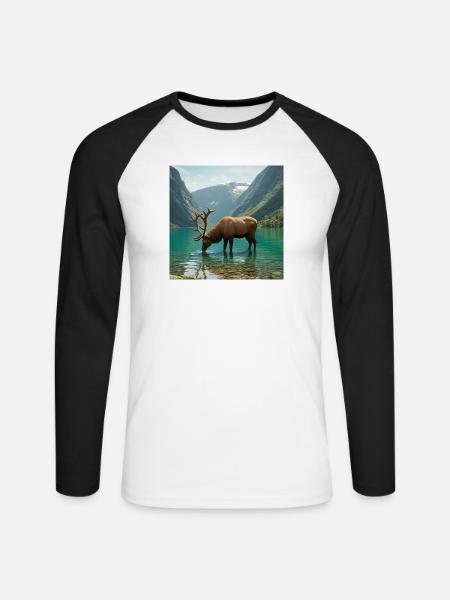 Alpenhirsch am ruhigen See - Unisex Baseballshirt langarm - Weiß/Schwarz