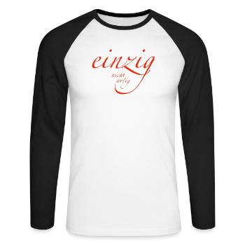 einzig - nicht artig - Unisex Baseballshirt langarm - Weiß/Schwarz - Vorne - Nik (191cm)