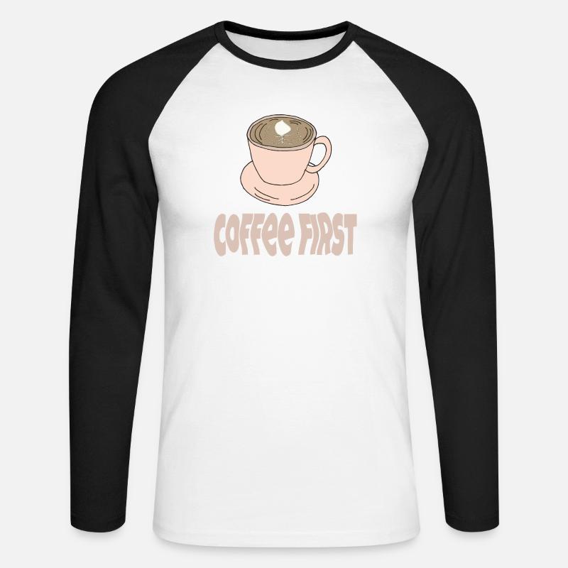 coffee first - Unisex Baseballshirt langarm - Weiß/Schwarz