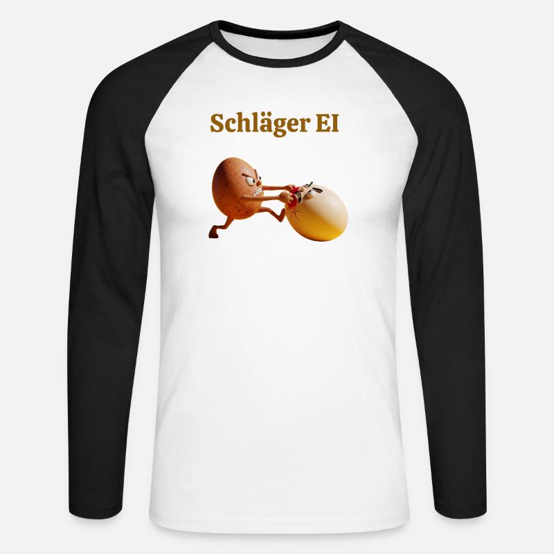 Schläger Ei – Lustiger Eierkampf - Unisex Baseballshirt langarm - Weiß/Schwarz