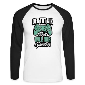 Der tut nix der will nur Spielen Gamer - Unisex Baseballshirt langarm - Weiß/Schwarz - Vorne - Nik (191cm)