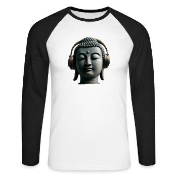 Buddha with Headphones Mindfulness Music Boho Zen - Unisex Long Sleeve Baseball T-Shirt - white/black - Front - Nik (191cm)