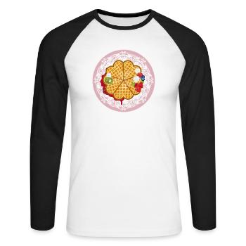 Golden waffles with fruit and cream motif - Unisex Long Sleeve Baseball T-Shirt - white/black - Front - Nik (191cm)