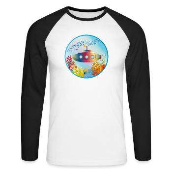 Colorful submarine in tropical coral reef - Unisex Long Sleeve Baseball T-Shirt - white/black - Front - Nik (191cm)
