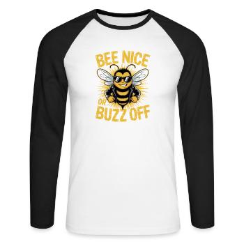 Bienen Imker Bee Nice Or Buzz Off Bienenzüchter - Unisex Baseballshirt langarm - Weiß/Schwarz - Vorne - Nik (191cm)