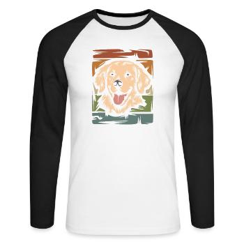 retro Golden Retriever und Labrador Hundesymbol - Unisex Baseballshirt langarm - Weiß/Schwarz - Vorne - Nik (191cm)
