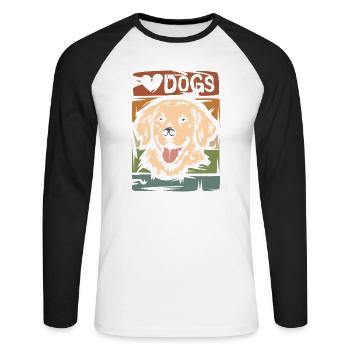 Vintage Golden Retriever - Retro Hundeillustration - Unisex Baseballshirt langarm - Weiß/Schwarz - Vorne - Nik (191cm)
