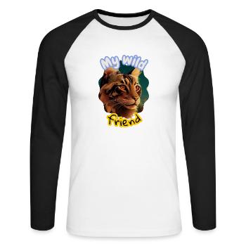 Wildkatze Freundschaft Illustration - Unisex Baseballshirt langarm - Weiß/Schwarz - Vorne - Nik (191cm)